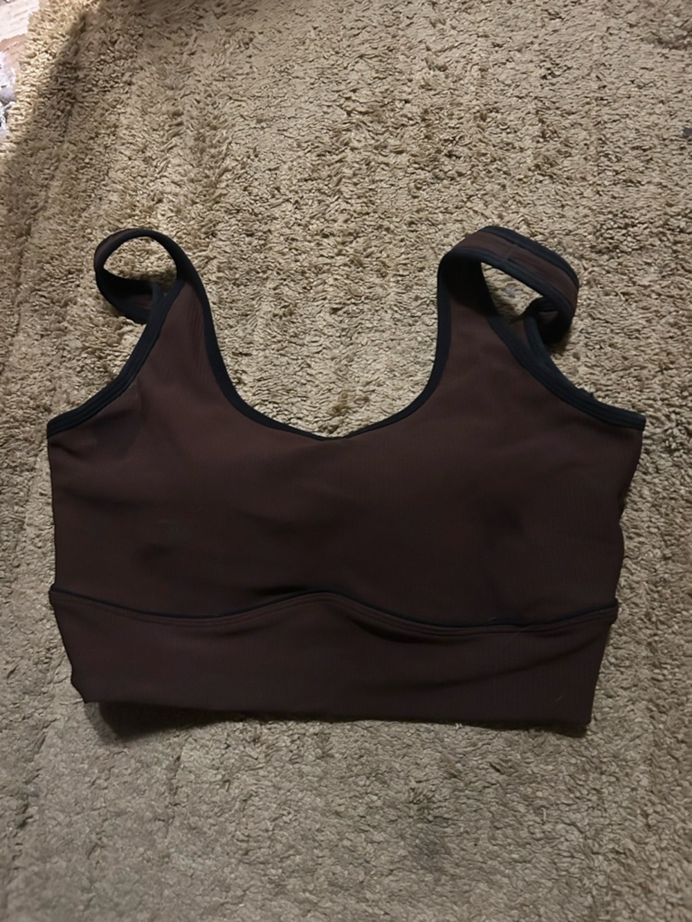 Salt project brown ribbed sports bra w black trim med